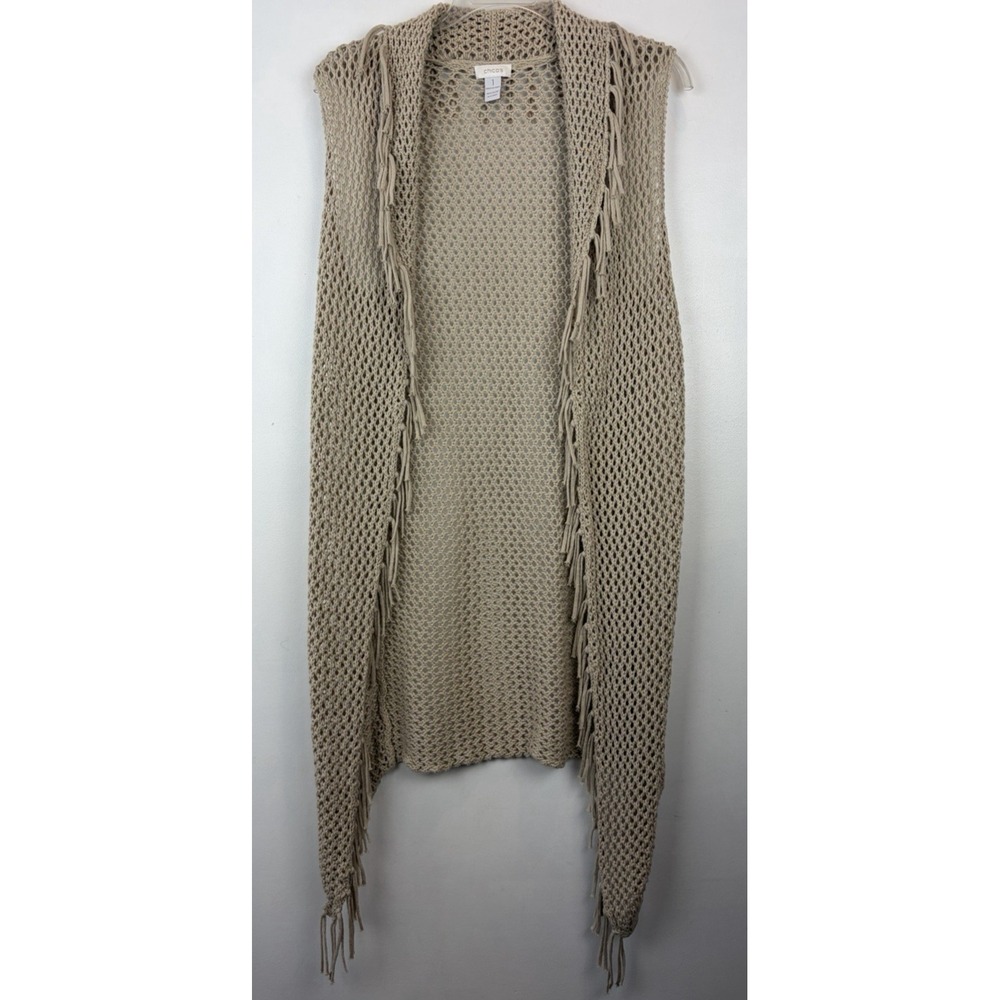 Open Knit Cardigan Duster Womens Medium Fringe Boho Hippie Festival Western